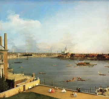 カナレット Painting - リッチモンドハウスから見たテムズ川とロンドンの街 1746年カナレット